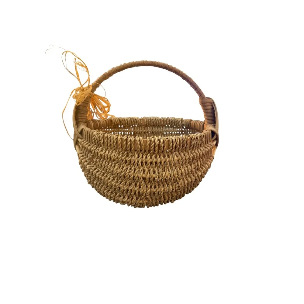 Vintage Handwoven Wicker Gathering Basket Rustic Cottage Farmhouse Decor Boho